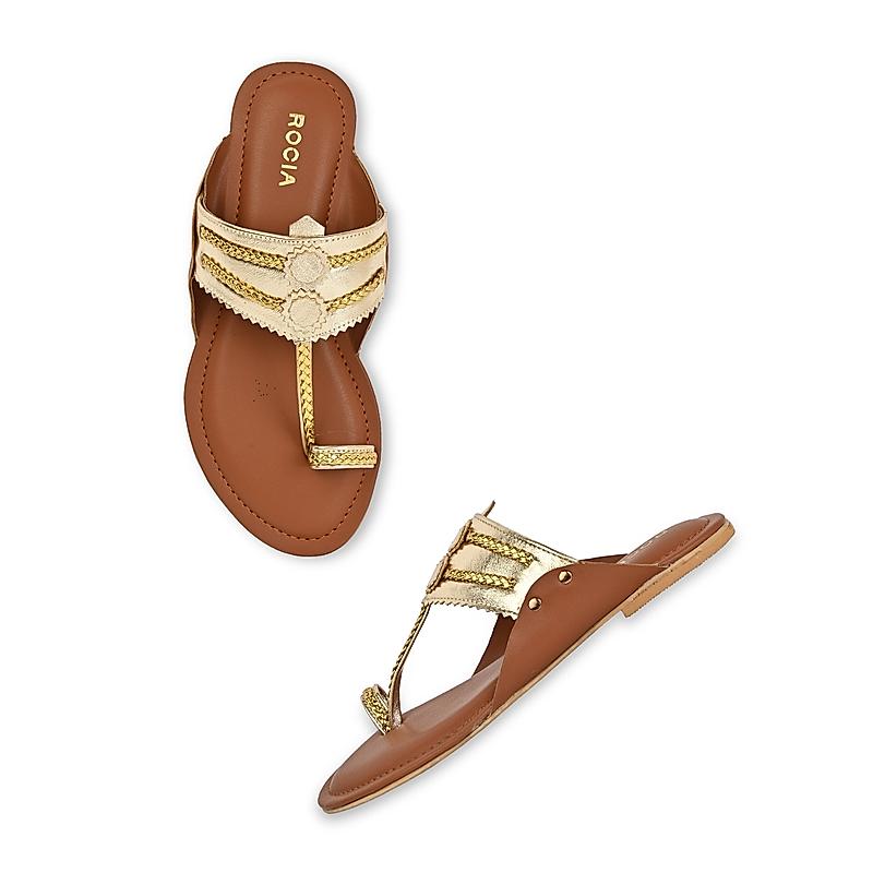 ROCIA Gold Women Funky Flat Kolhapuri