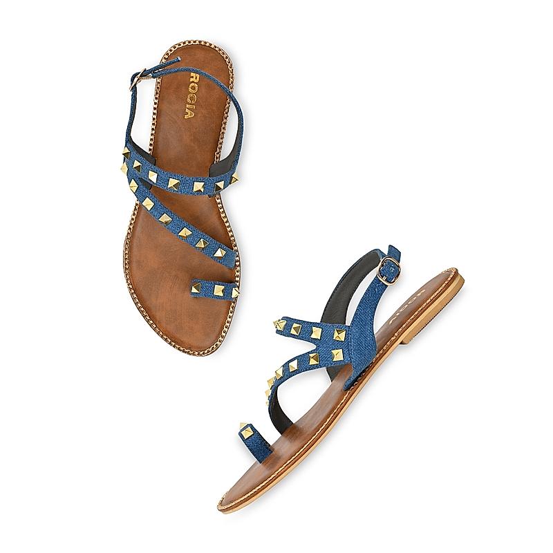 ROCIA Denim Blue Women Studded Flat Sandals