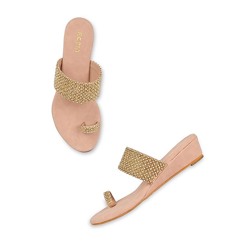 ROCIA Pink Women Embroidered Wedges'