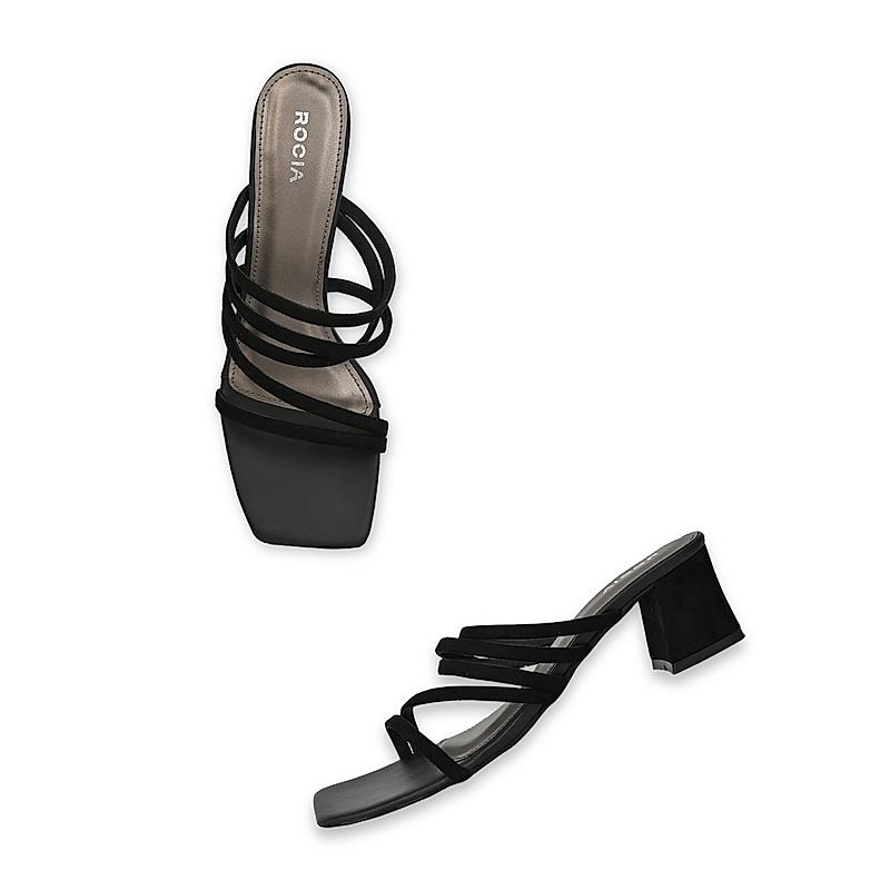 ROCIA Black Women Strappy Suede Block Heels