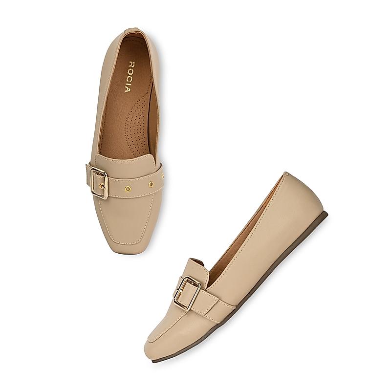 ROCIA Beige Women Buckled Ballerinas