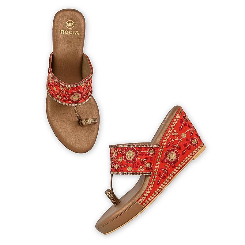 ROCIA Maroon Women Hand Embroidered High Wedges