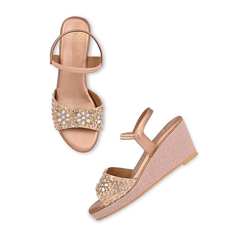 ROCIA Rose Gold Women Mirror Work Wedges