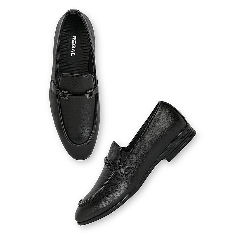 Regal Black Men Leather Formal Slip-On Shoes