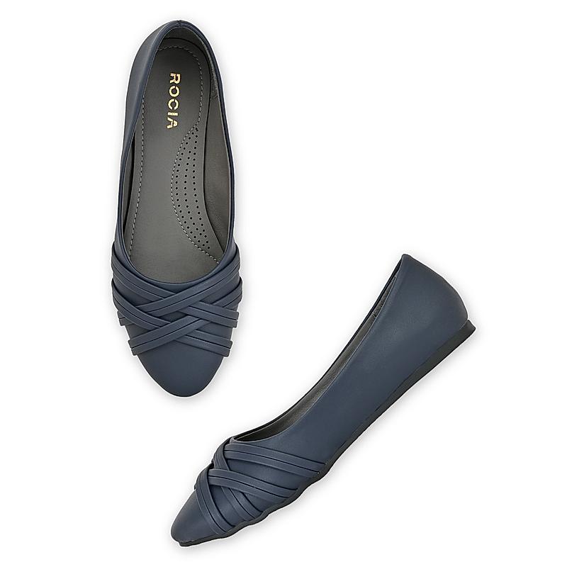 ROCIA Navy Blue Women Criss Cross Ballerinas