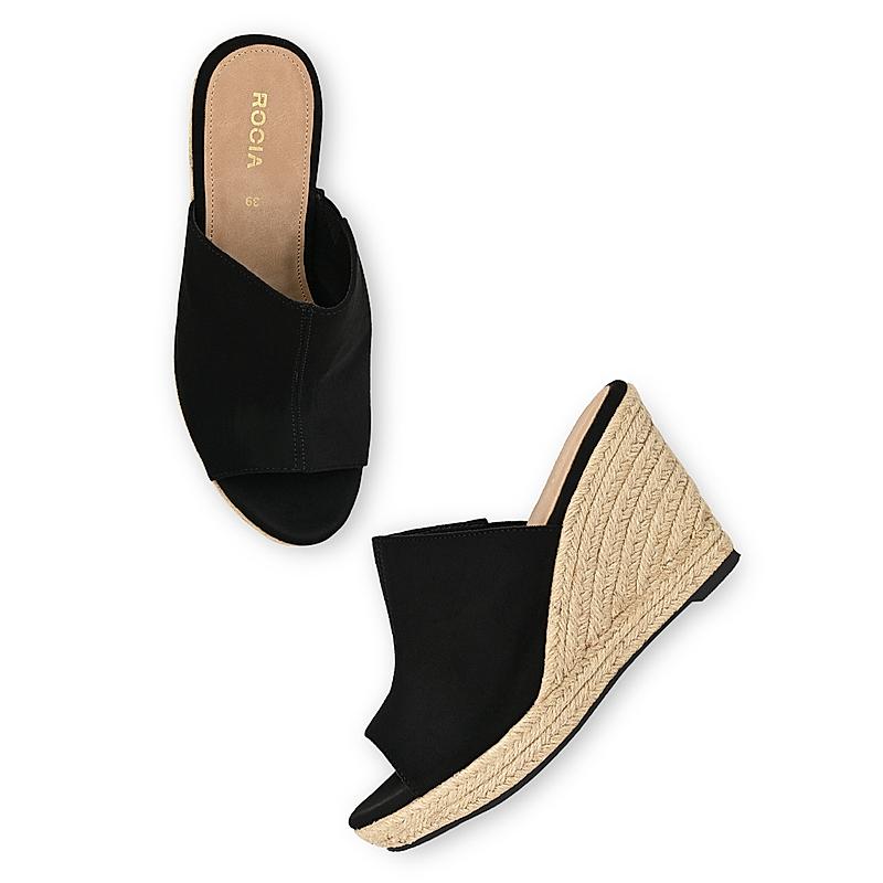 ROCIA Black Women High Heel Suede Espadrilles