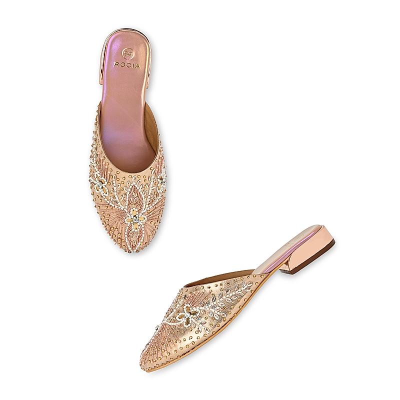 ROCIA Rose Gold Women Hand Embroidered Mojris