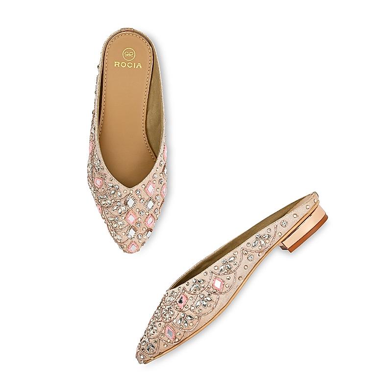 ROCIA Rose Gold Women Mirror Work Jeweled Mojris