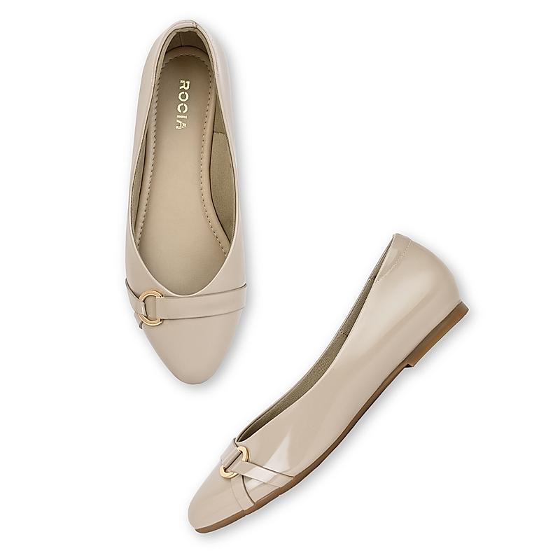 ROCIA Beige Women Patent Ballerinas