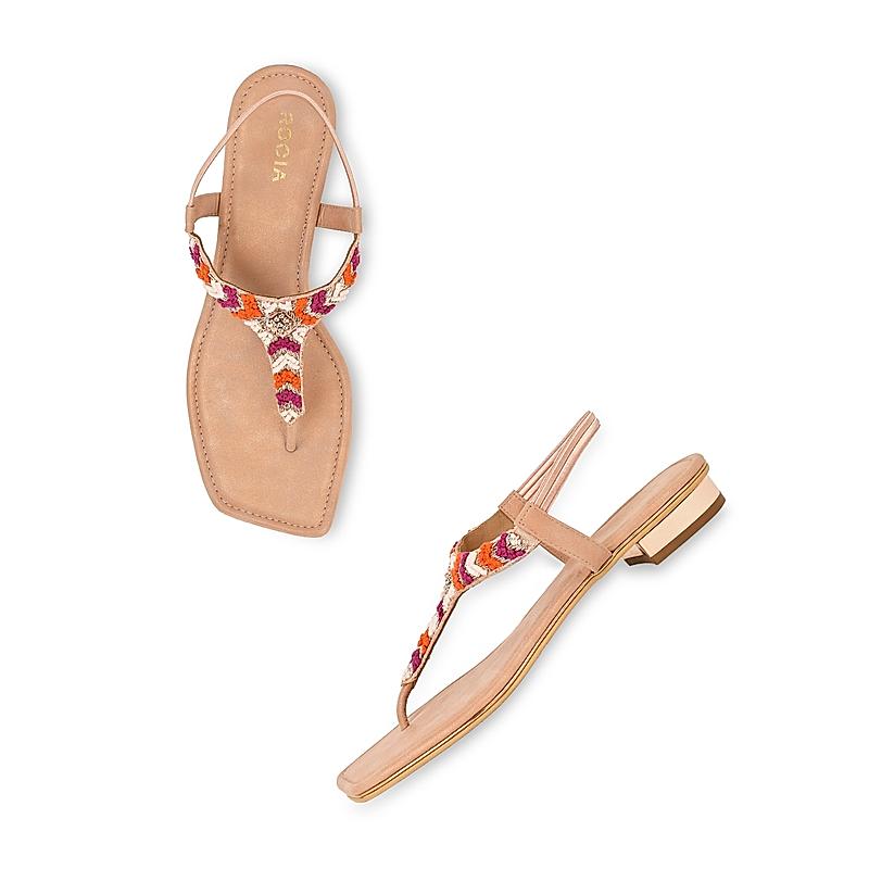 ROCIA Pink Women Casual Embroidered Flat Sandals