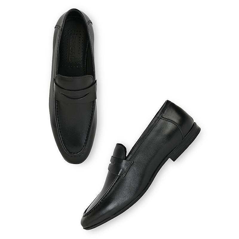 Regal Black Men Leather Slip-On Shoes