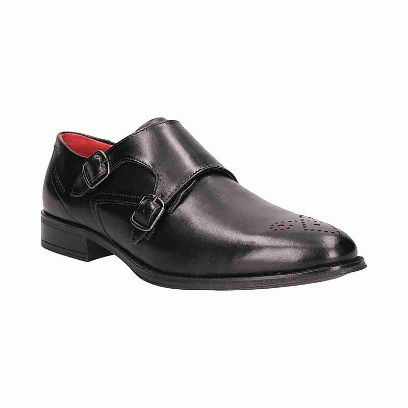 BUGATTI BLACK MEN MONK-STRAP SHOES