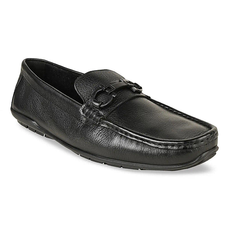 Imperio Black Men Casual Leather Buckled Loafers