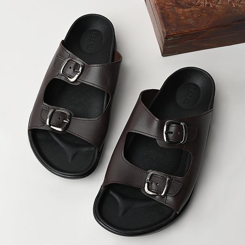 Regal Brown Men Textured Leather Sandals