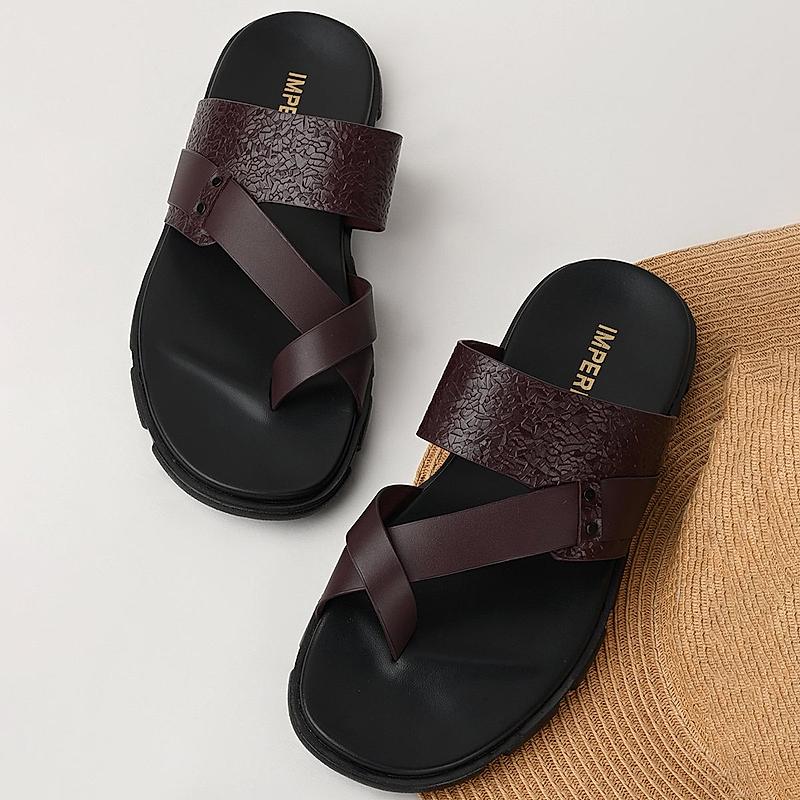 Imperio By Regal Bordo Men Textured Leather Sandals