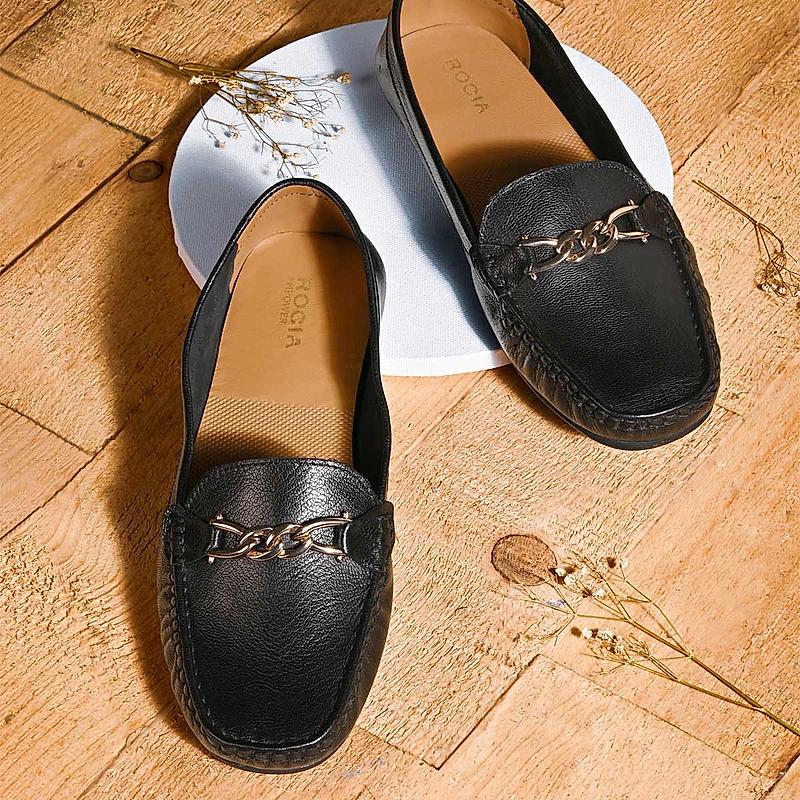 Empower By Rocia Black Women Chain Embellished Leather Loafers