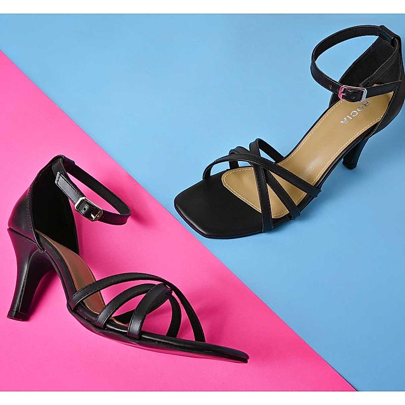 Rocia Black Women Square Toe Strappy Stilettos