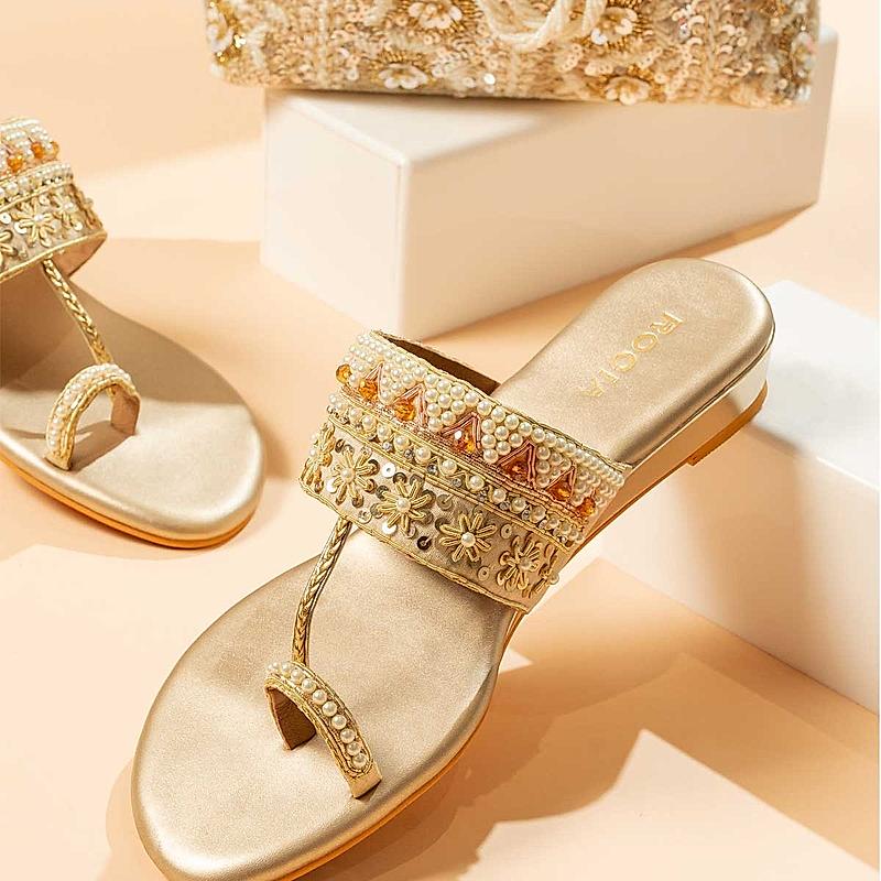 Rocia Gold Women Hand Embroidered Flats