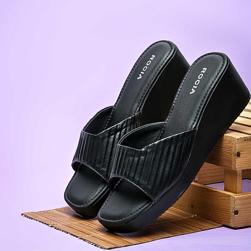 Rocia Black Women Casual Wedge Sandals