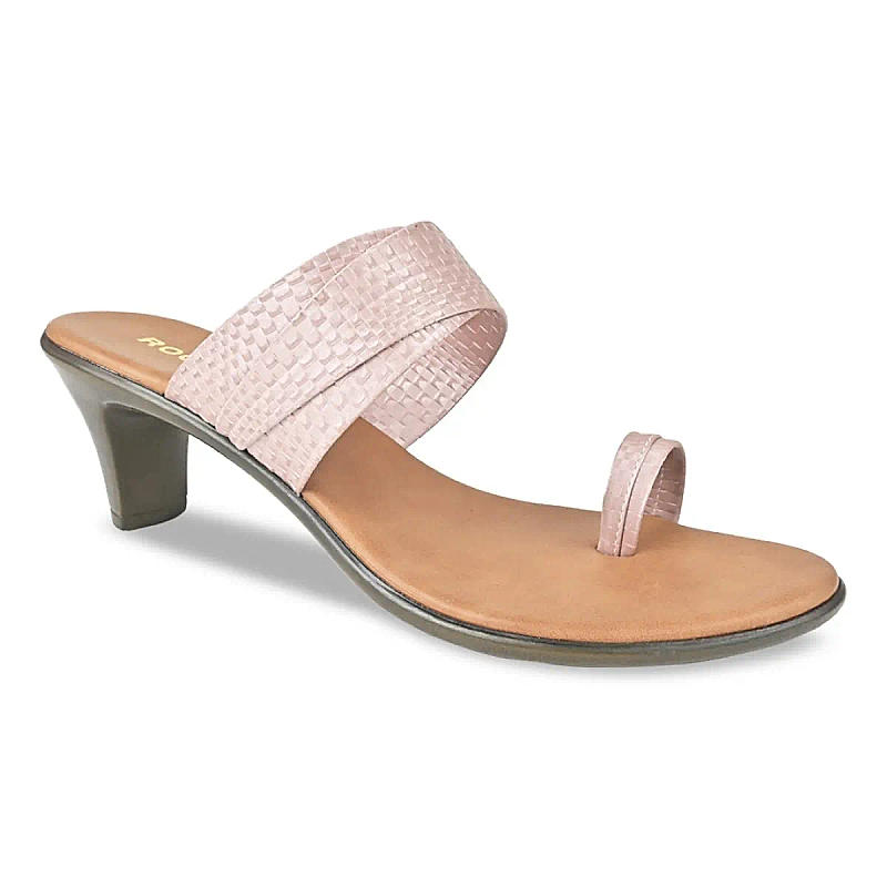 ROCIA PINK WOMEN TEXTURED ONE TOE KITTEN HEEL SANDALS