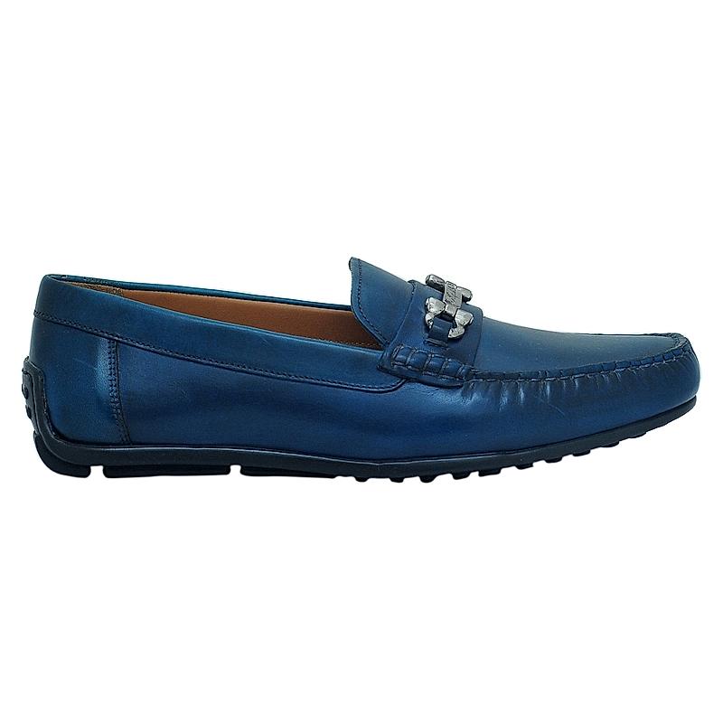 NAPOLI PELLE BLUE MEN FRENCH LEATHER DRIVING LOAFER