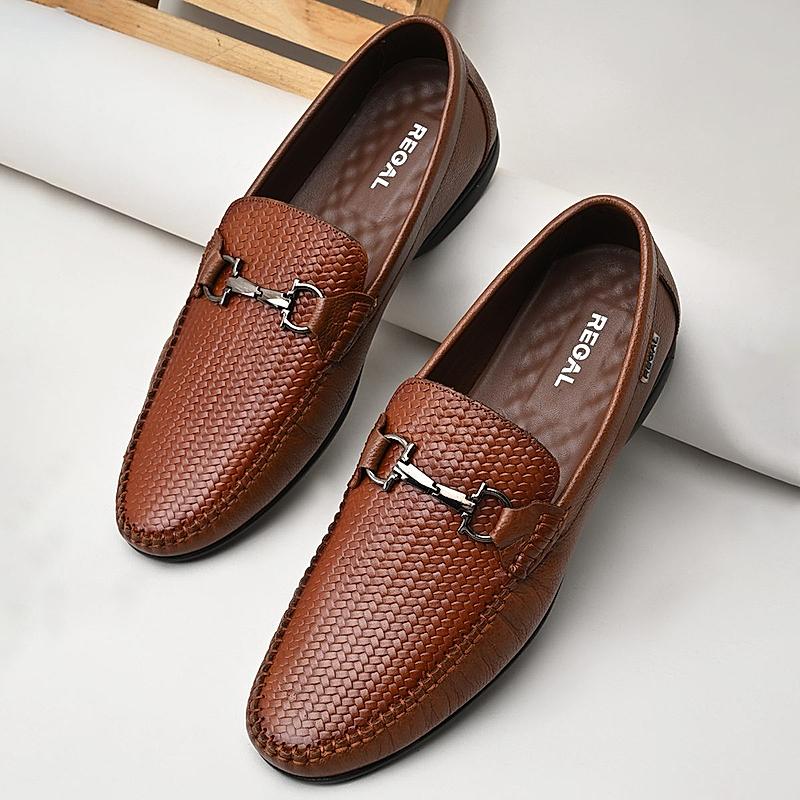 Regal Dark Tan Mens Textured Leather Loafers