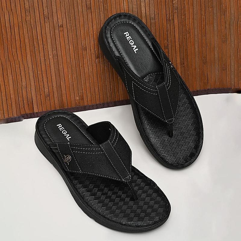 Regal Black Mens Casual Leather Sandals