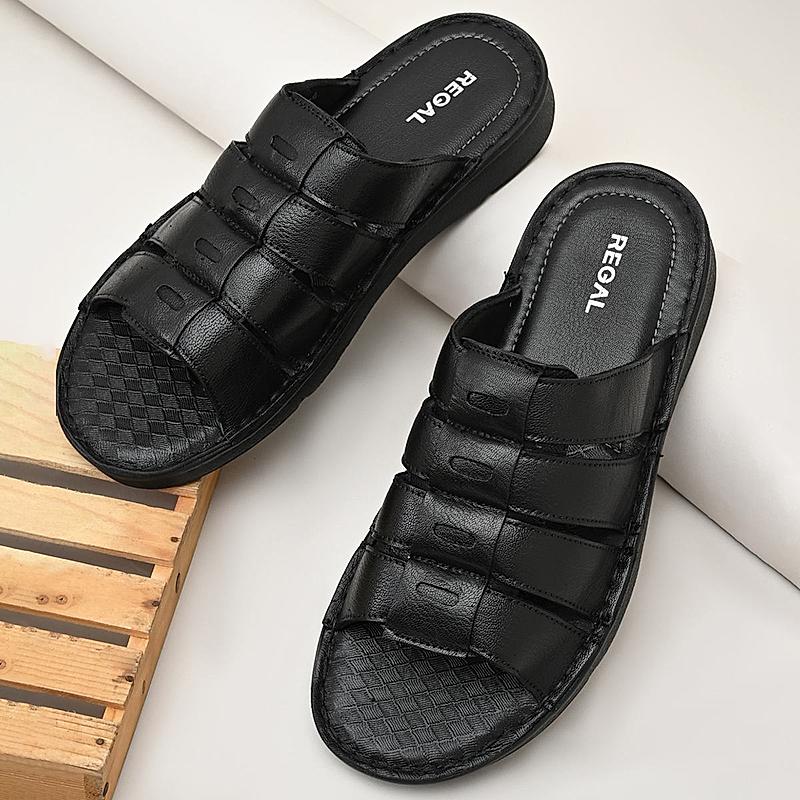 Regal Black Mens Casual Leather Sandals