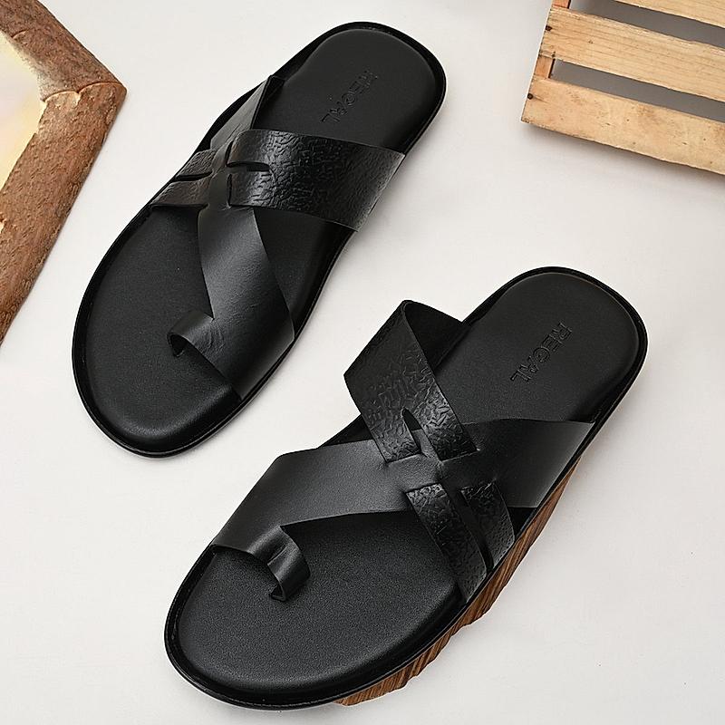 Regal Black Mens Casual Leather Sandals