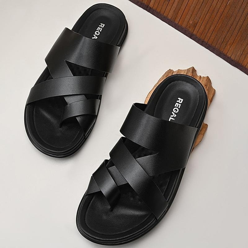 Regal Black Mens Casual Leather Sandals