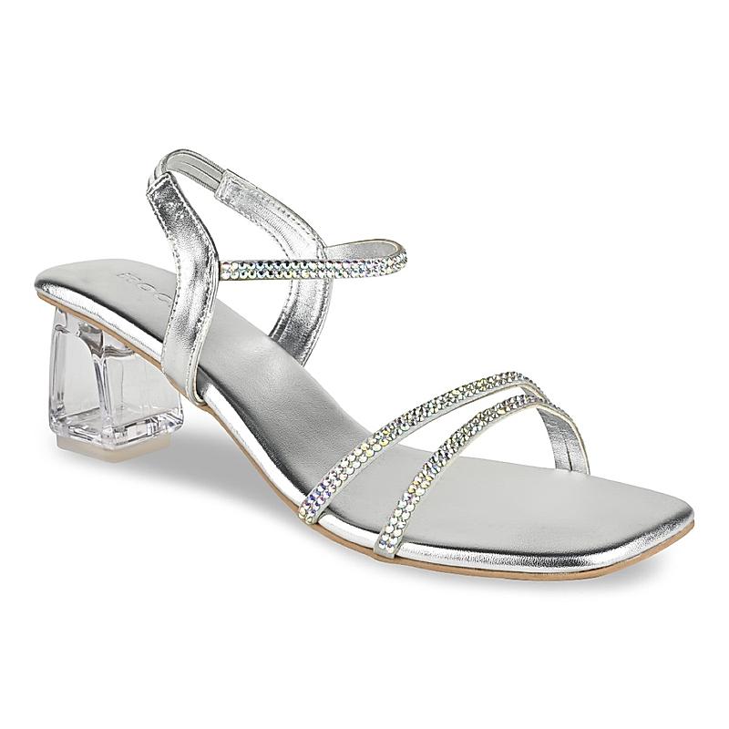 Rocia Silver Women Doamond Embellished Block Heel Sandals