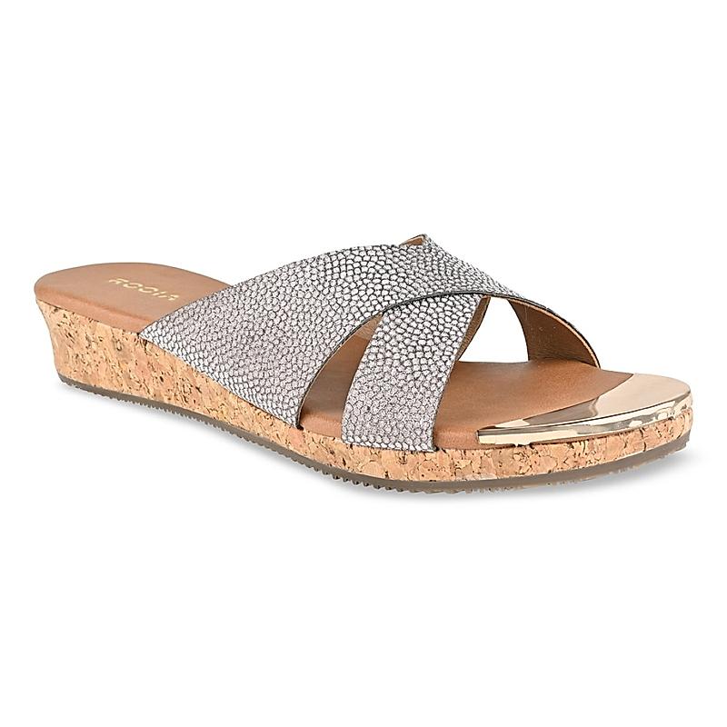 Rocia Antique Gold Women Casual Slip On Wedge Heel Sandals