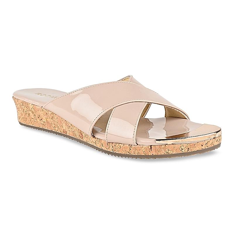 Rocia Beige Women Casual Slip On Wedge Heel Sandals