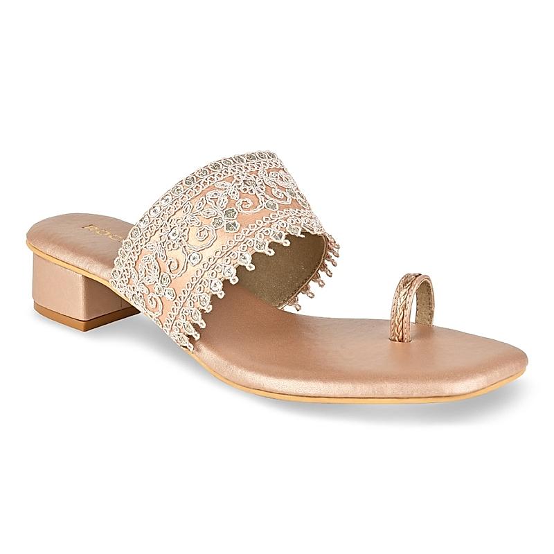 Rocia Rose Gold Women Diamond Embellished Block Heel Sandals