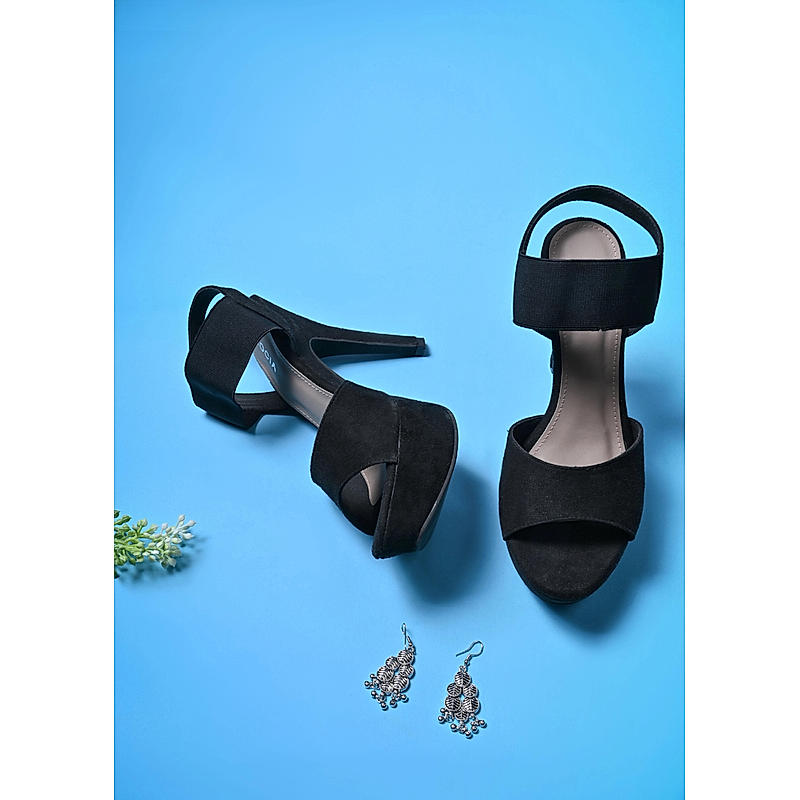 Rocia Black Suede Ankle Strap Stilettos