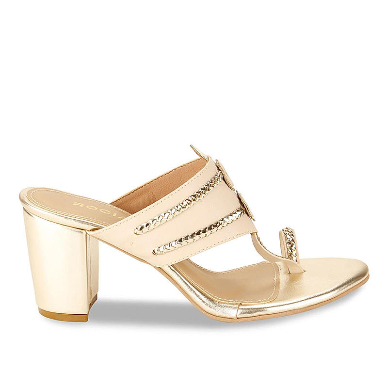 Rocia Beige Women Block Heel Kolhapuri