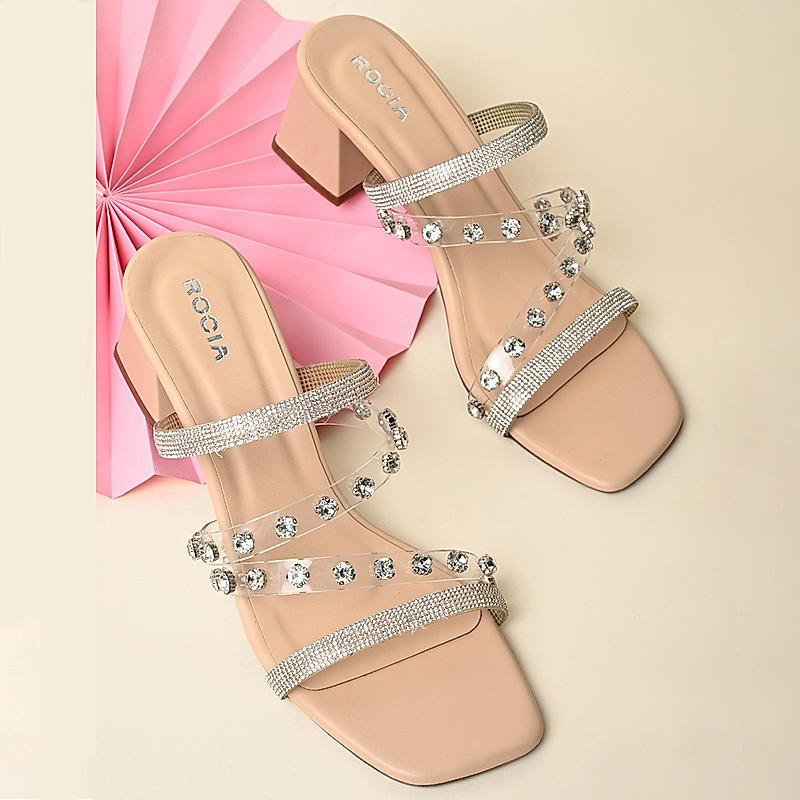 Rocia By Regal Transparent Women Diamond Studded Block Heel Sandals