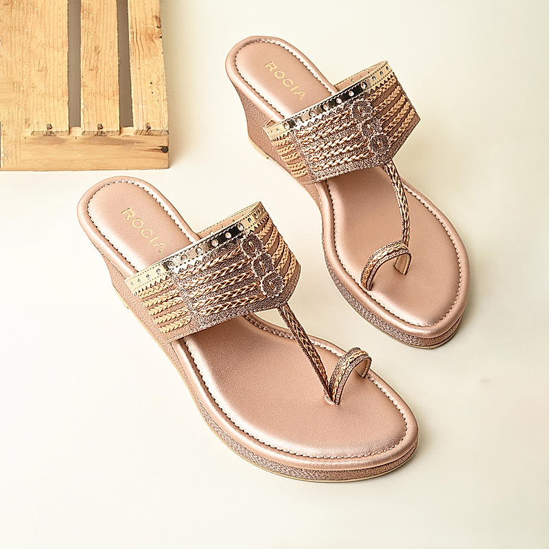 Rocia By Regal Rose Gold Women Kolhapuri Wedges