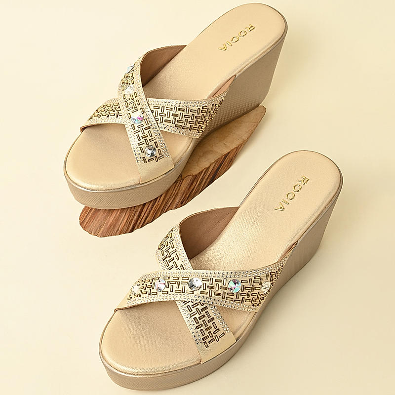 Rocia By Regal Gold Women Diamond Embellished Platforms