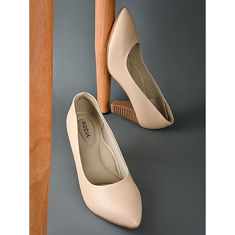 Rocia Beige Women Stacking Heel Pumps