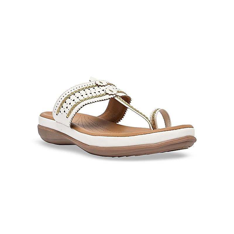 Rocia White Women Kolhapuri Flat Comfort Sandals