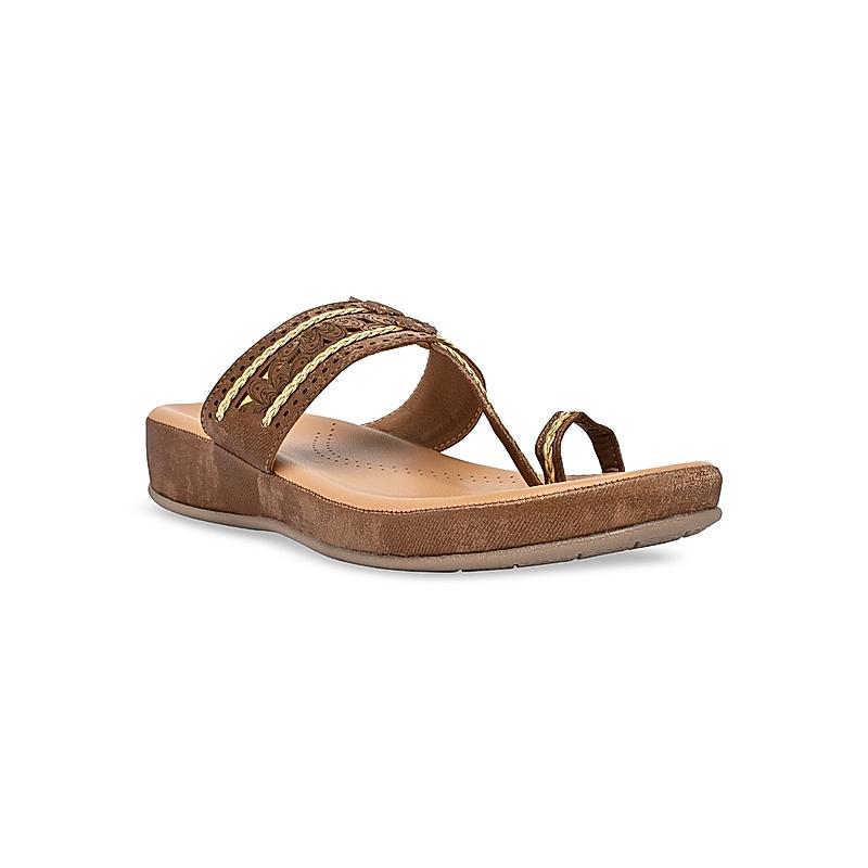 Rocia Brown Women Kolhapuri Flat Comfort Sandals