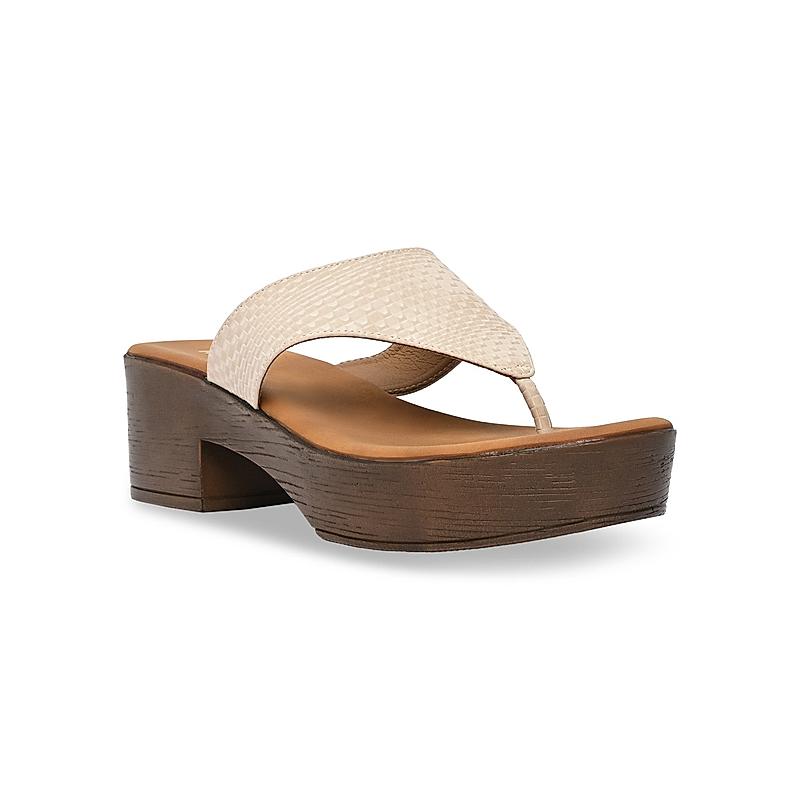 Rocia Beige Women Textured Block Heel Sandals