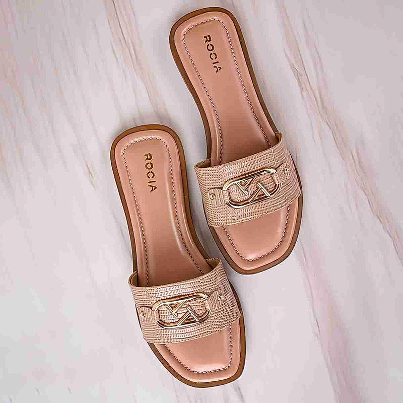 Rocia Nude Women Textured Buckled Sliders