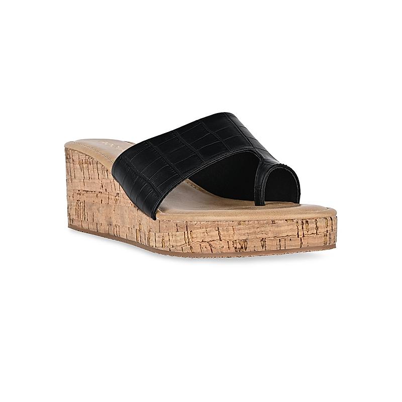 Rocia Black Women Casual Wedge Sandals