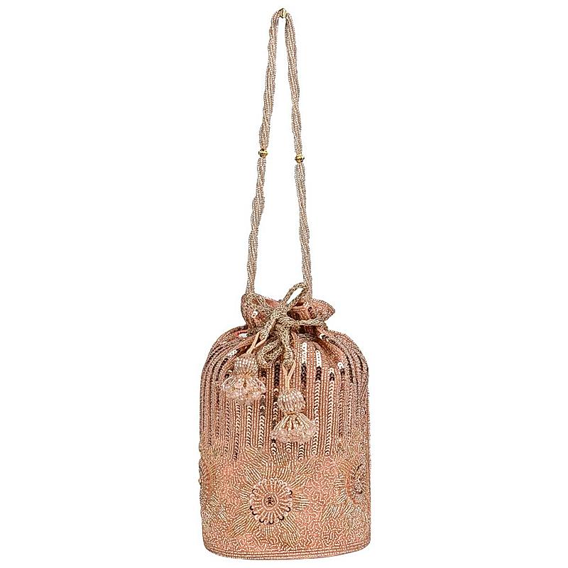 ROCIA ROSE GOLD WOMEN TALL HAND EMBROIDERED BASKET POTLI