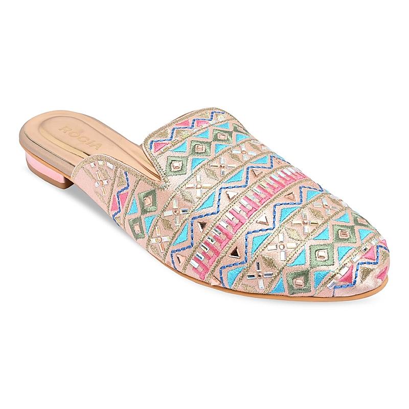 Rocia Rose Gold Women Hand Embroidered Mojris