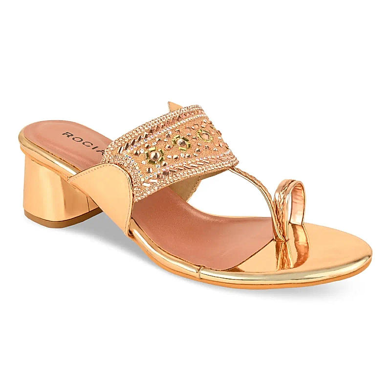 Rocia Rose Gold Women Diamond Studded Ethnic Block Heels