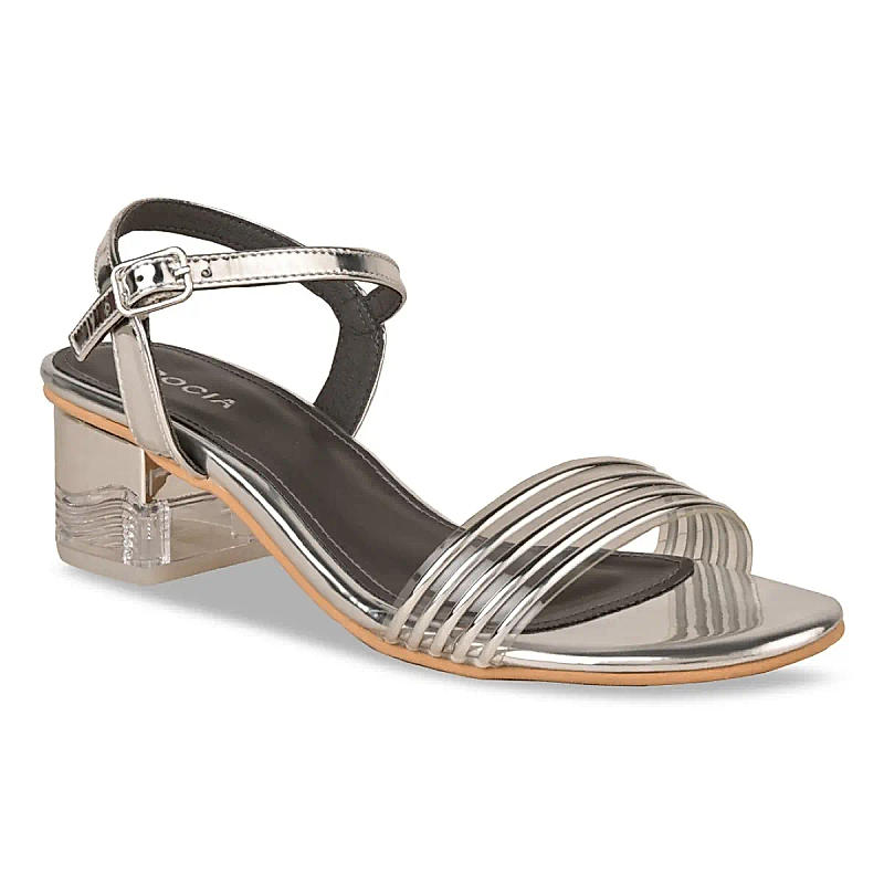 Rocia Silver Women Vinyl Block Heel Sandal