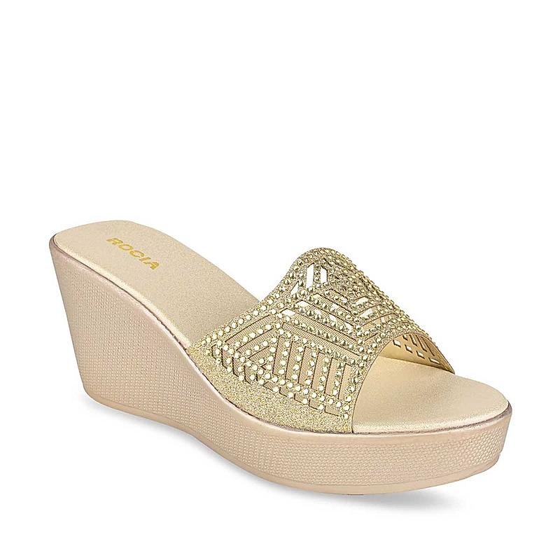 Rocia Gold Women Diamante Slider Wedges